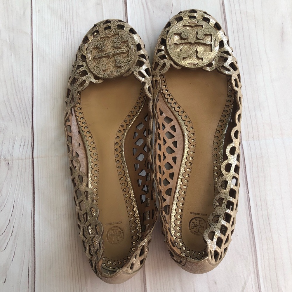 Tory Burch Gold Metallic  Logo Flats